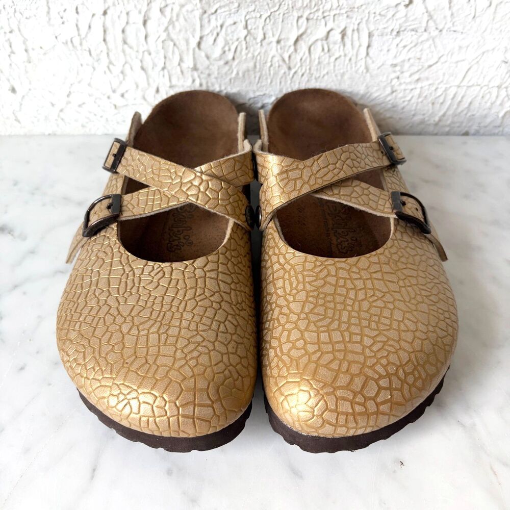 Birki's Birkenstock Dorian Gold Metallic Crackle Clogs EU 40 US L9 M7 Germany